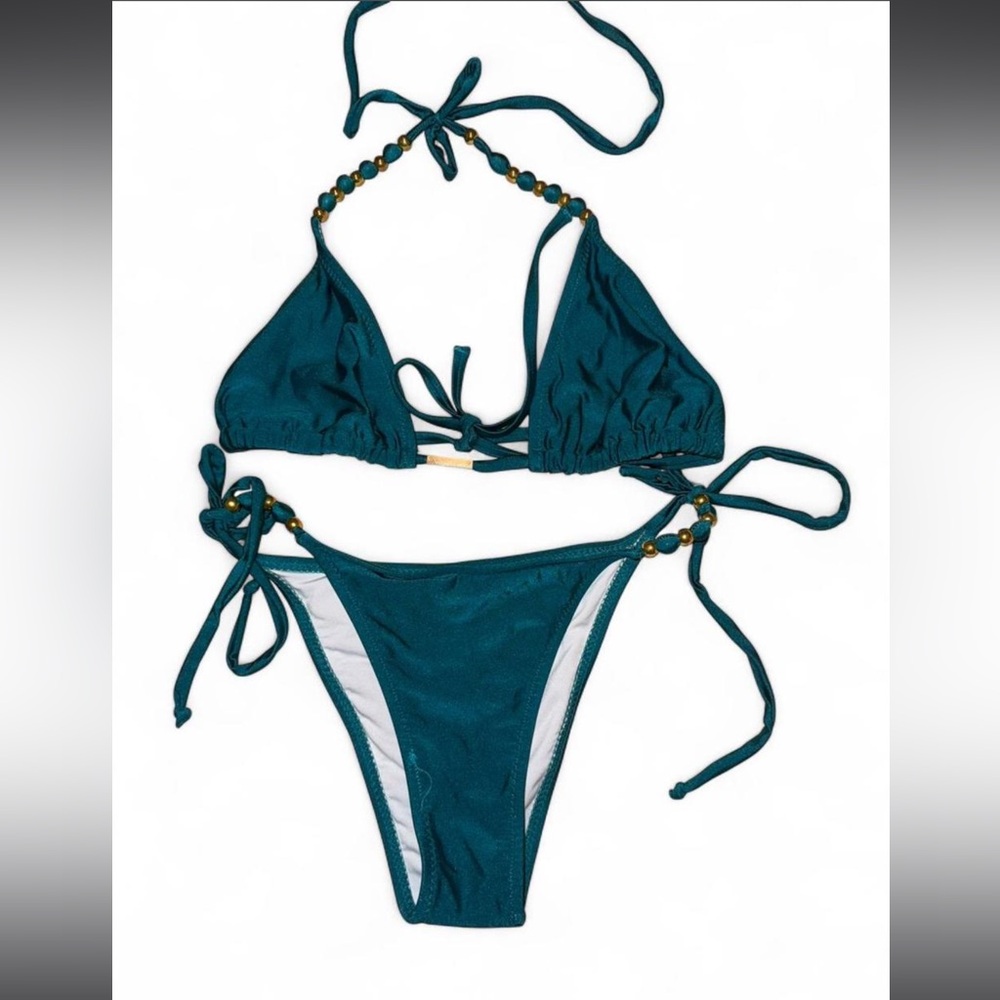 Teal Beaded Bikini Set